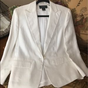 Lauren single button white linen blazer